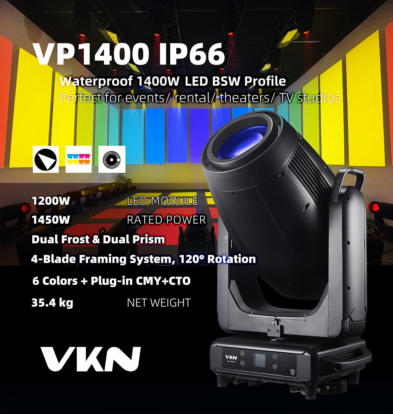 VP1400 IP66 | IP66 Hochleistungs-4-in-1-LED-Profil-Moving-Head